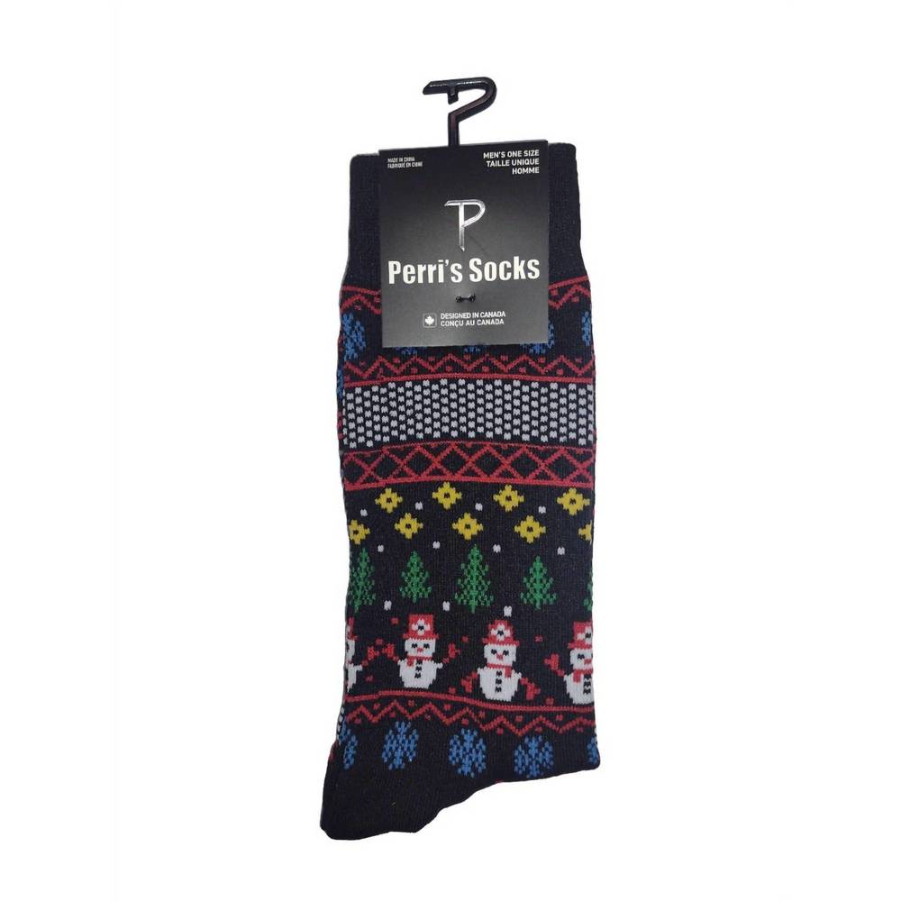 NEW PERRI’S SOCKS men's novelty christmas snowman crew socks in black